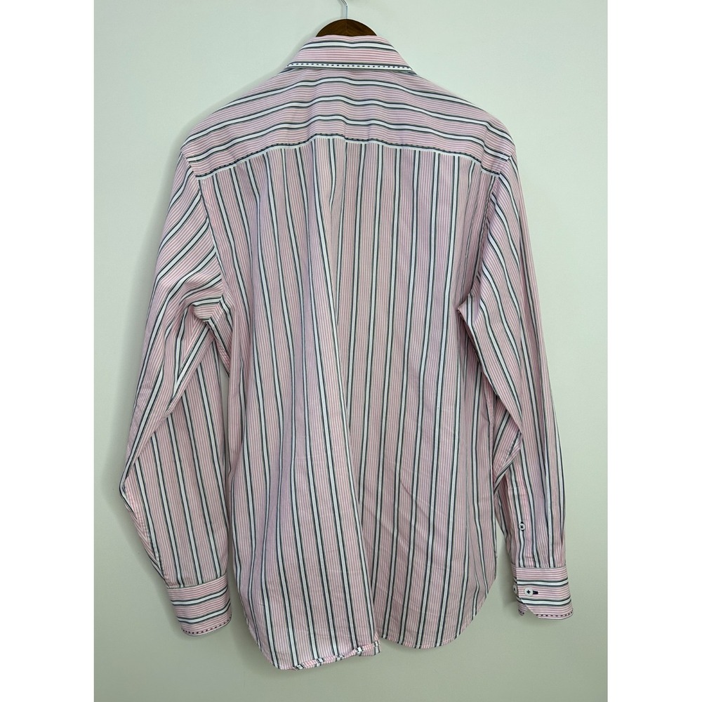 Bugatchi Uomo Pink White Striped Cotton Long Sleeve Button Down Shirt Mens Large - Picture 11 of 12